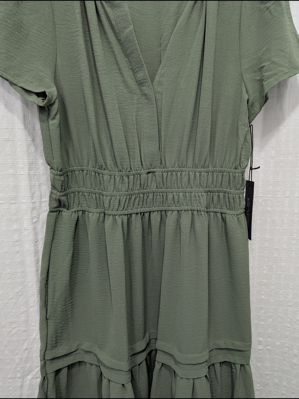 Rachel Zoe Moss Green V-Neck Tiered Midi Dress - Picture 2 of 7